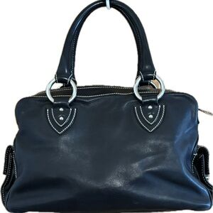 Marc Jacobs Black Leather Satchel with Silver Hardware. Designer Purse Classic